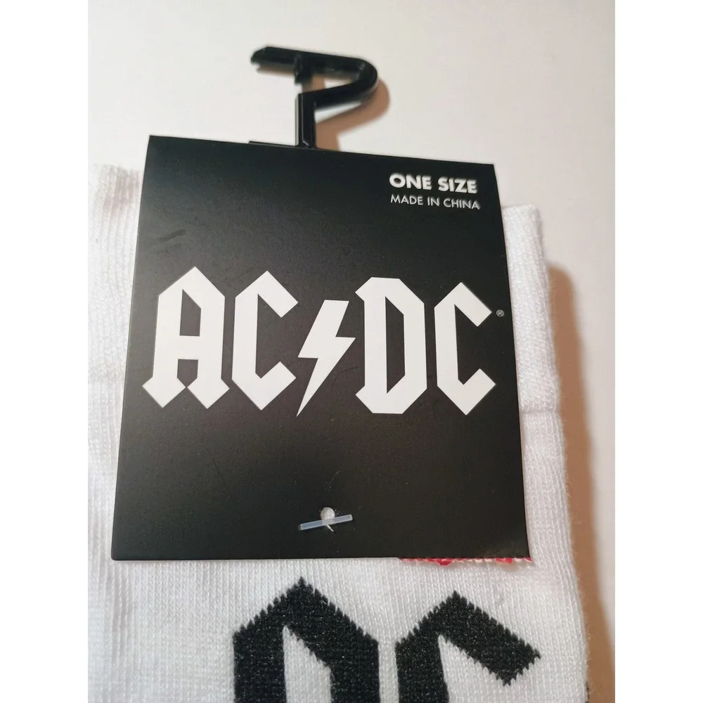 AC/DC Band Socks White‎ Black Stripes One Size Fits Most US 7-12 Official Merch